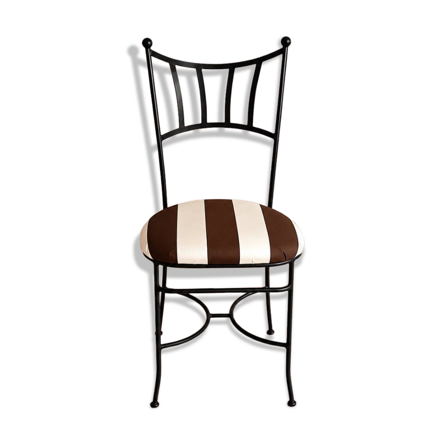 6 wrought iron chairs with deck chair fabric