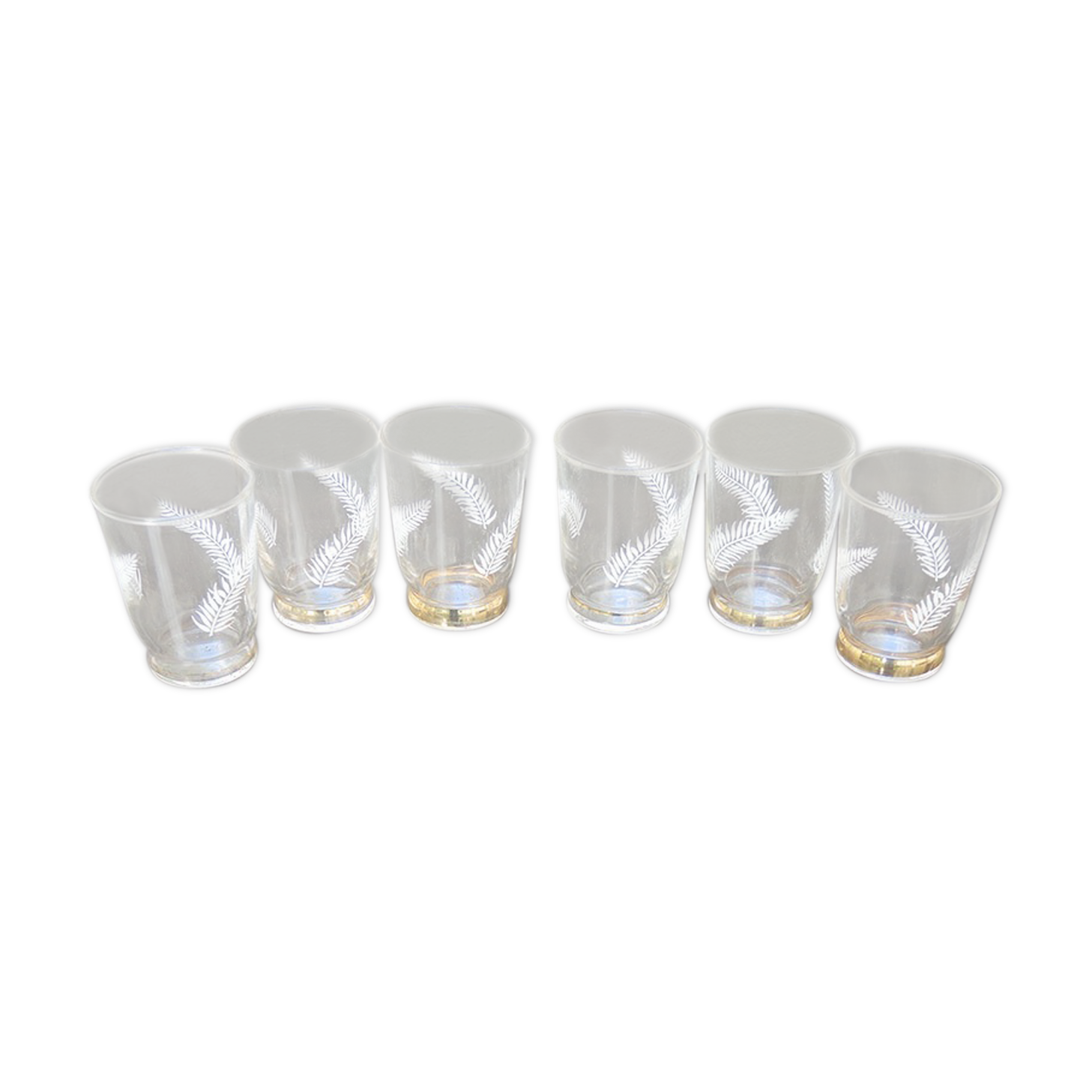 6 old straight glasses feather pattern h 7 cm