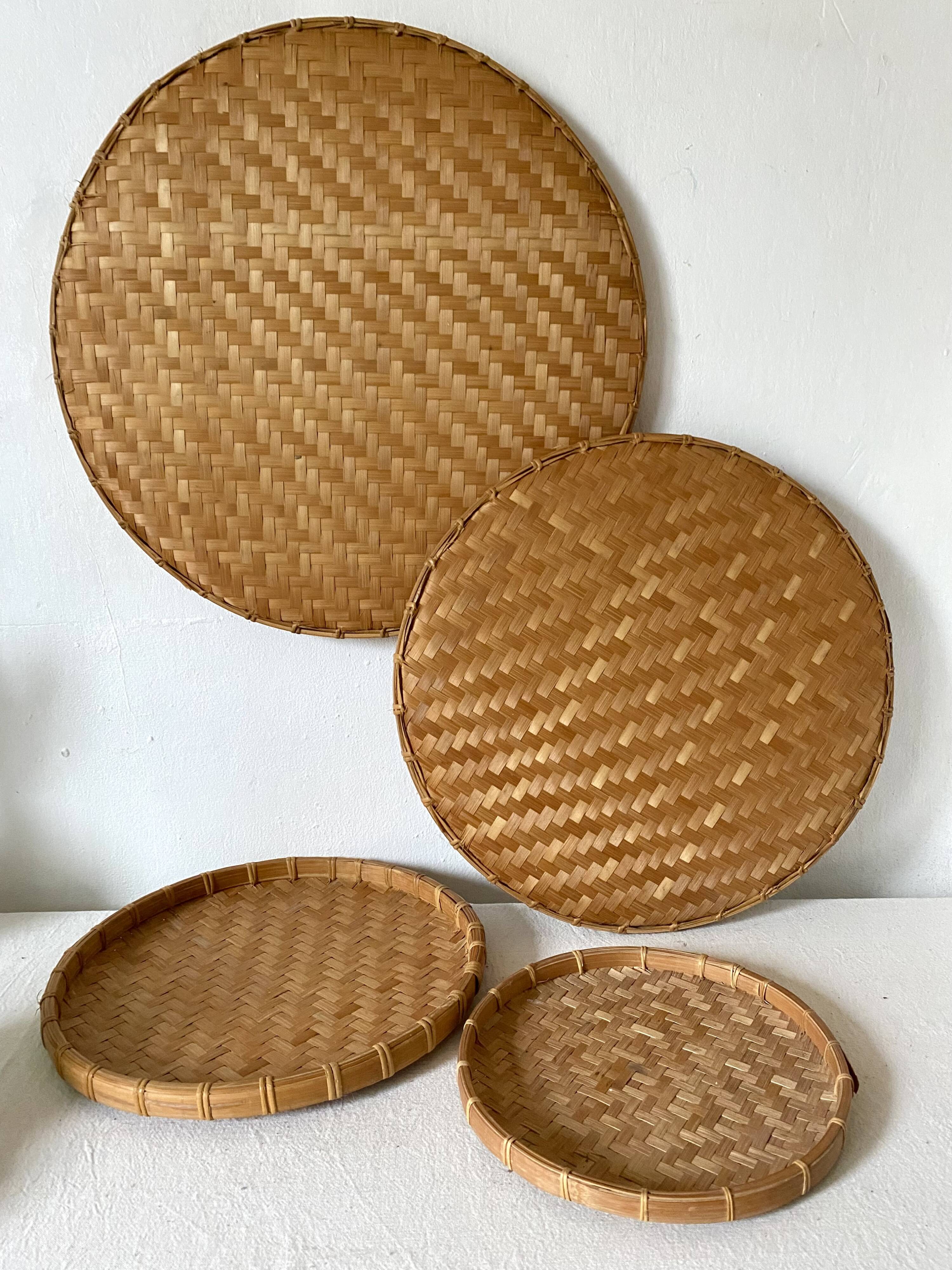 Round nesting trays in woven bamboo
