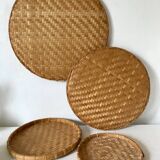 Round nesting trays in woven bamboo