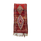 Moroccan Berber carpet boucherouite old red corridor with colored diamonds 271x100cm