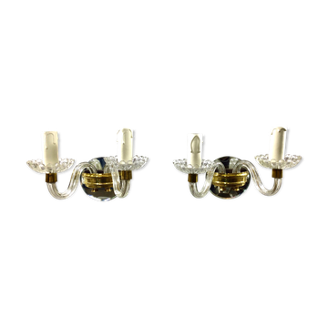 Pair of glass and crystal sconces