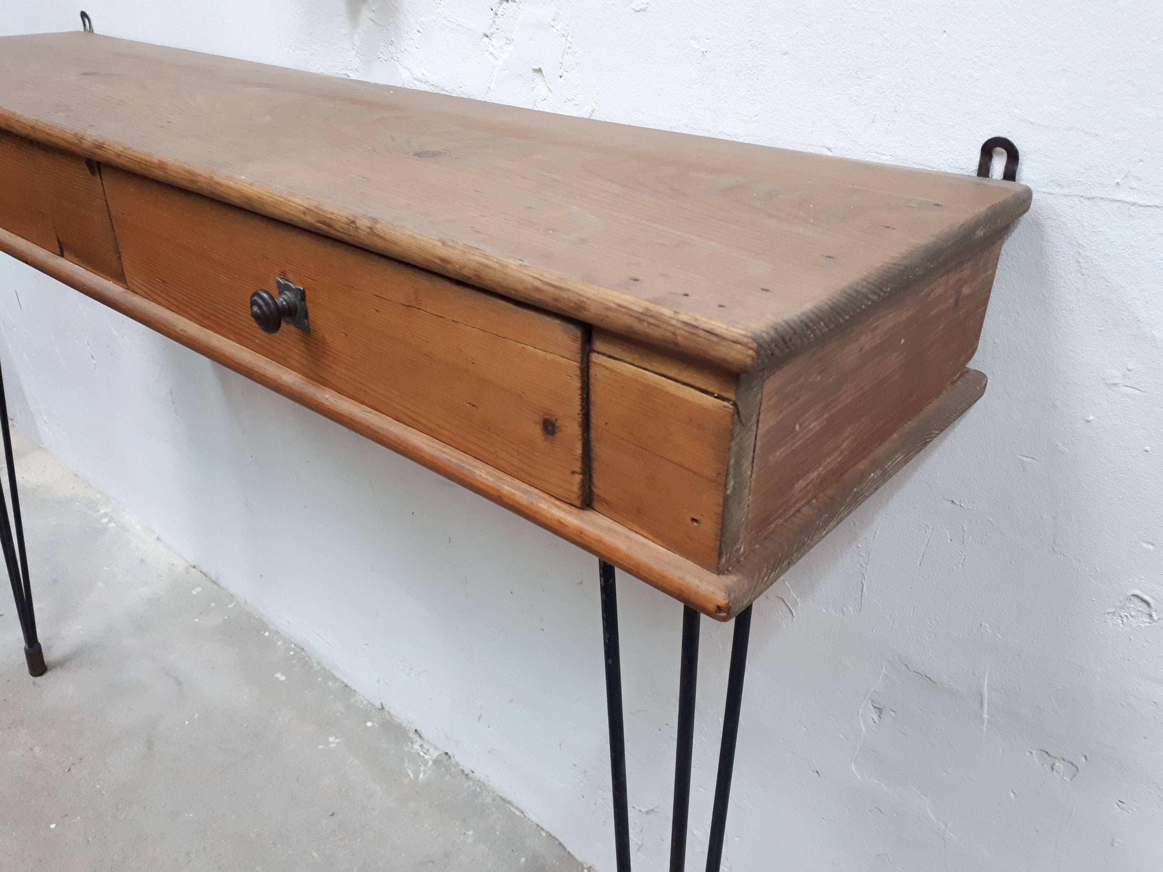 Console bois pieds métal 2 tiroirs