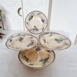 Set of 6 Deep Plates Earthenware Ceramic Sarreguemienes Royat Series 19th century in perfect condition