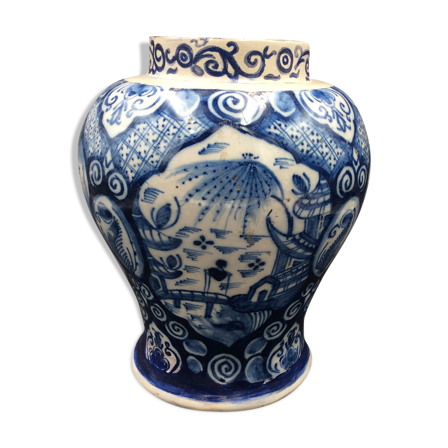 Delfts dutch workshop the peacock xviii earthenware vase restored - antique vase 18thc