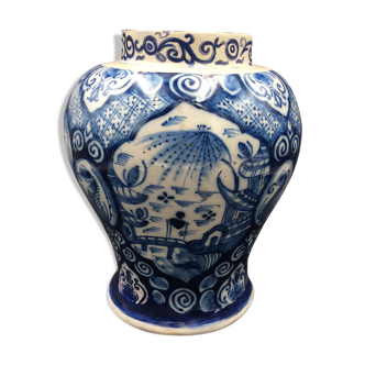 Delfts dutch workshop the peacock xviii earthenware vase restored - antique vase 18thc