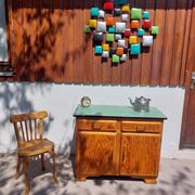 Mado wooden buffet, green and black tray, vintage