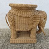Side table or end table "elephant" in rattan, wicker, 1960s 70s