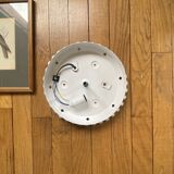 Antique ceiling light with transparent glass and white metal.