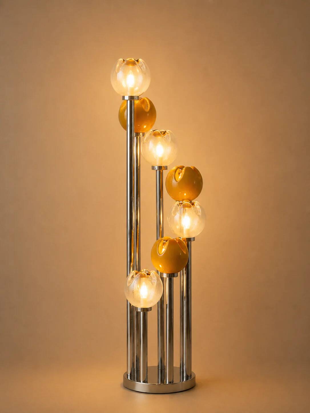 Seven-globe floor lamp in Murano glass, Gaetano Sciolari, 1970s.