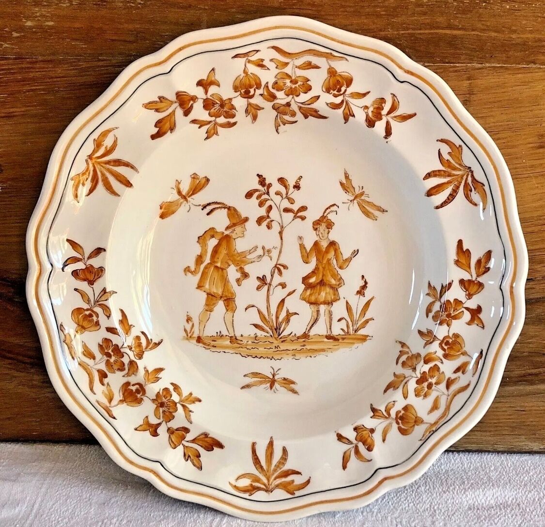 6 Longchamp soup plates Moustier Olérys decor