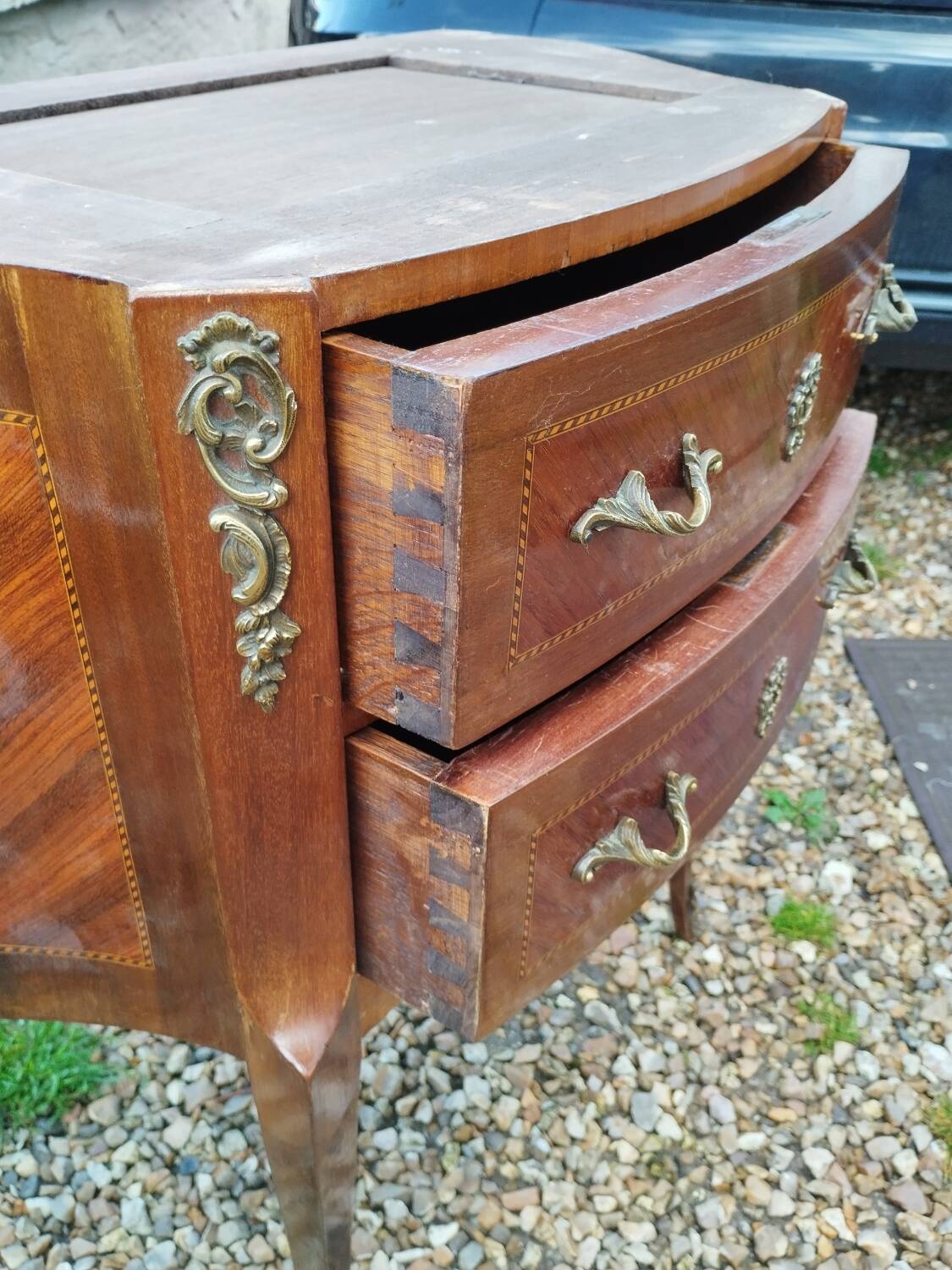 Commode ancienne marqueterie style louis xvi plateau marbre