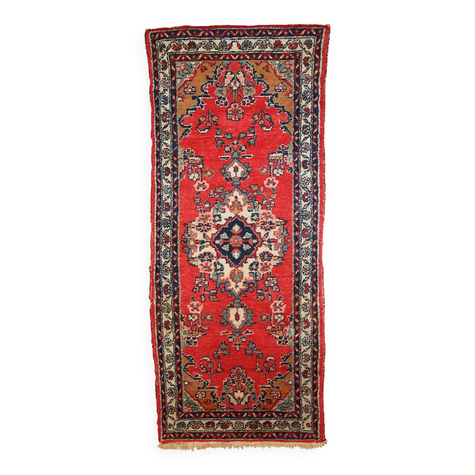 Tapis vintage fait main Hamadan persan 81cm x 194cm (1960s)