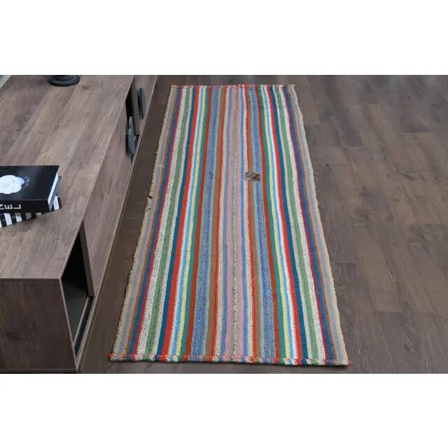 Vintage Turkish Oushak Handmade Wool & Cotton Pink Runner Rug 77x224