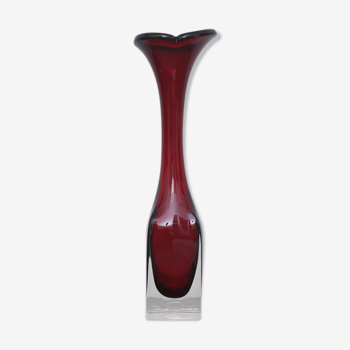 Red and transparent glass vase