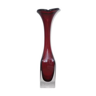 Red and transparent glass vase