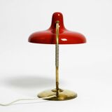 Beautiful large Mid Century Modern brass table lamp with red metal shade