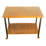 Serving trolley, side table, walnut, metal frame on brass castors, 1960s