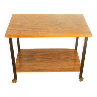 Serving trolley, side table, walnut, metal frame on brass castors, 1960s