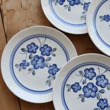 6 vintage Gien faience dessert plates, Nancay model, hand-painted blue floral pattern
