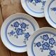 6 vintage Gien faience dessert plates, Nancay model, hand-painted blue floral pattern