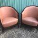 Lot of 2 armchairs and a sofa from Baumann in black wood and marble rose leather