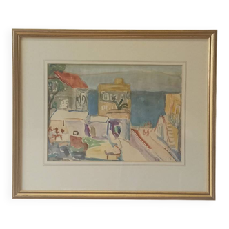 Aquarelle "Tibériade" d'Anna Weingrün-Lieblich (1904-1994).
