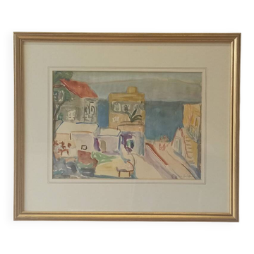 Aquarelle "Tibériade" d'Anna Weingrün-Lieblich (1904-1994).