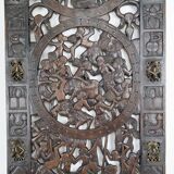 African door in carved wood and bronze of village chief Baboun, Cameroon, early 20th century