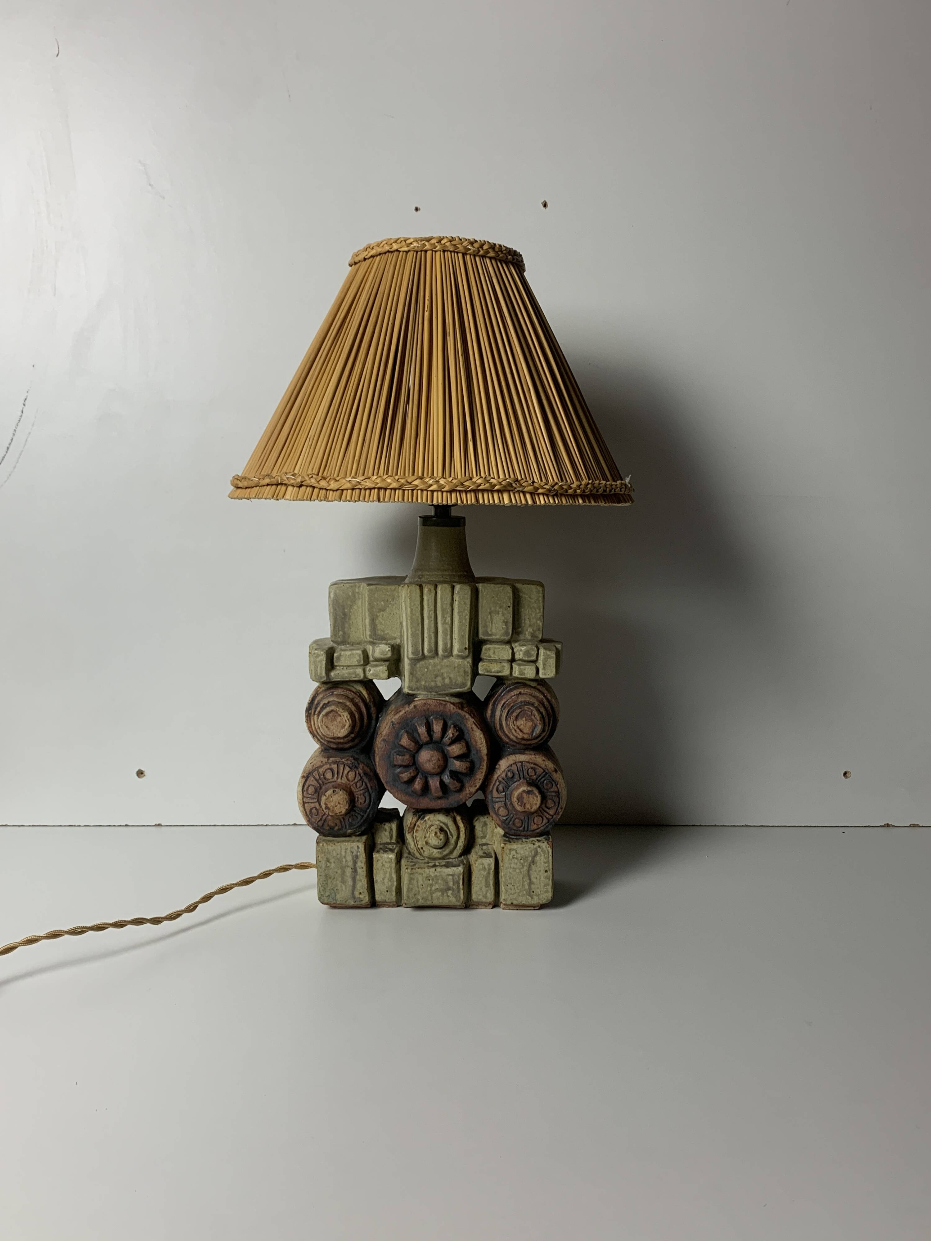 Mid century brutalist ceramic table lamp by Bernard Rooke, 1970s