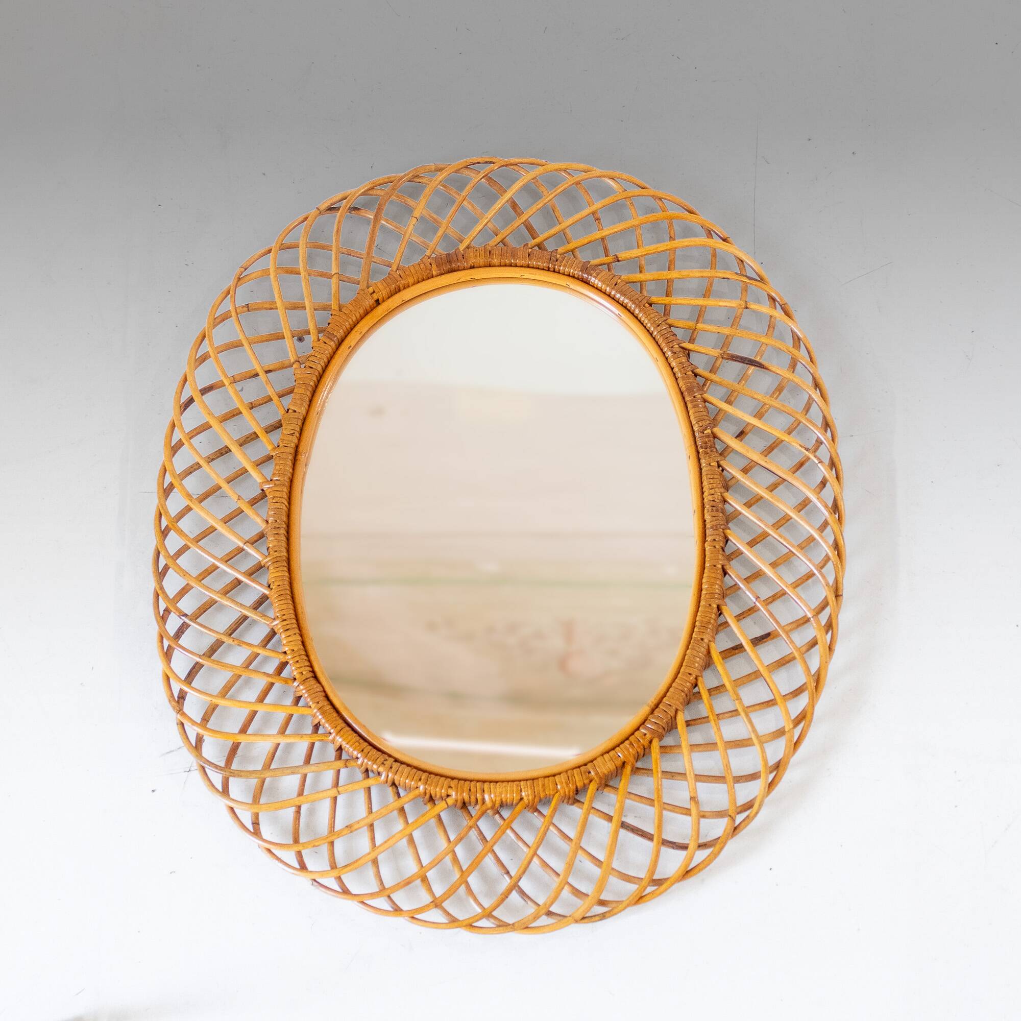 Mid- Century Modern Sunburst Bamboo Mirror, Franco Albini, Italy 1960s