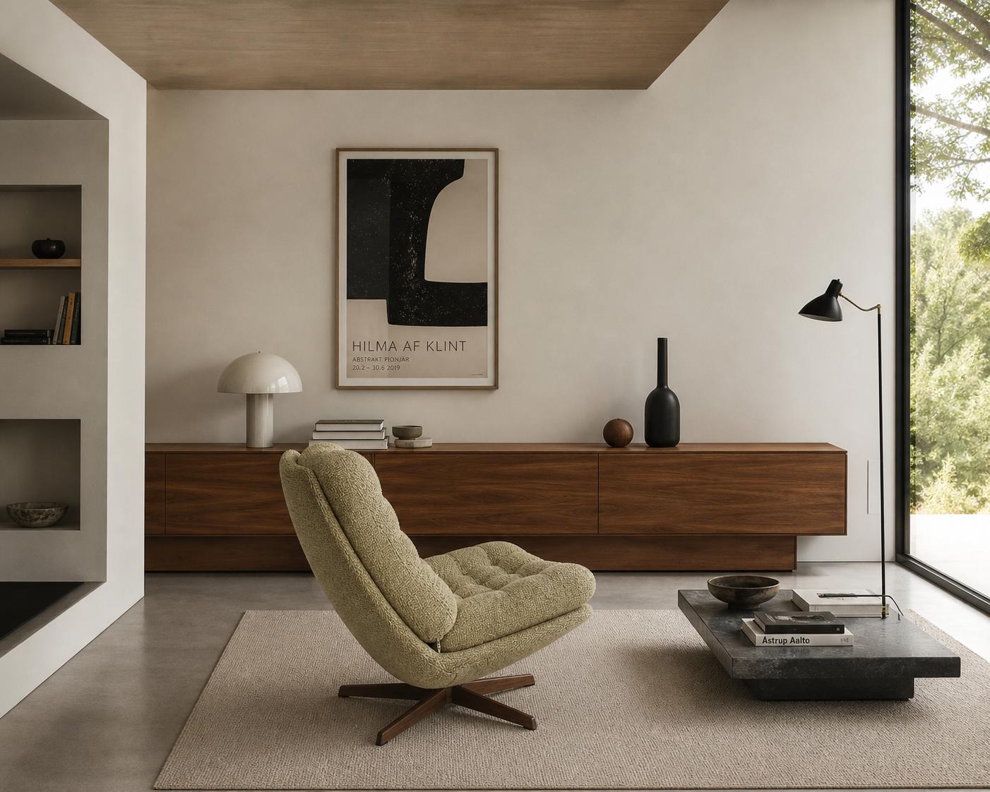 Green swivel Scandinavian armchair