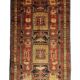 Tapis de couloir vintage Lankaran géométrique en laine rouge et moutarde, 304 x 115 cm