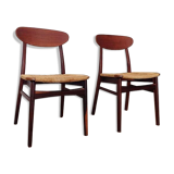 Pair of danish chairs in teak and braided rope