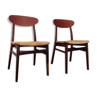 Pair of danish chairs in teak and braided rope
