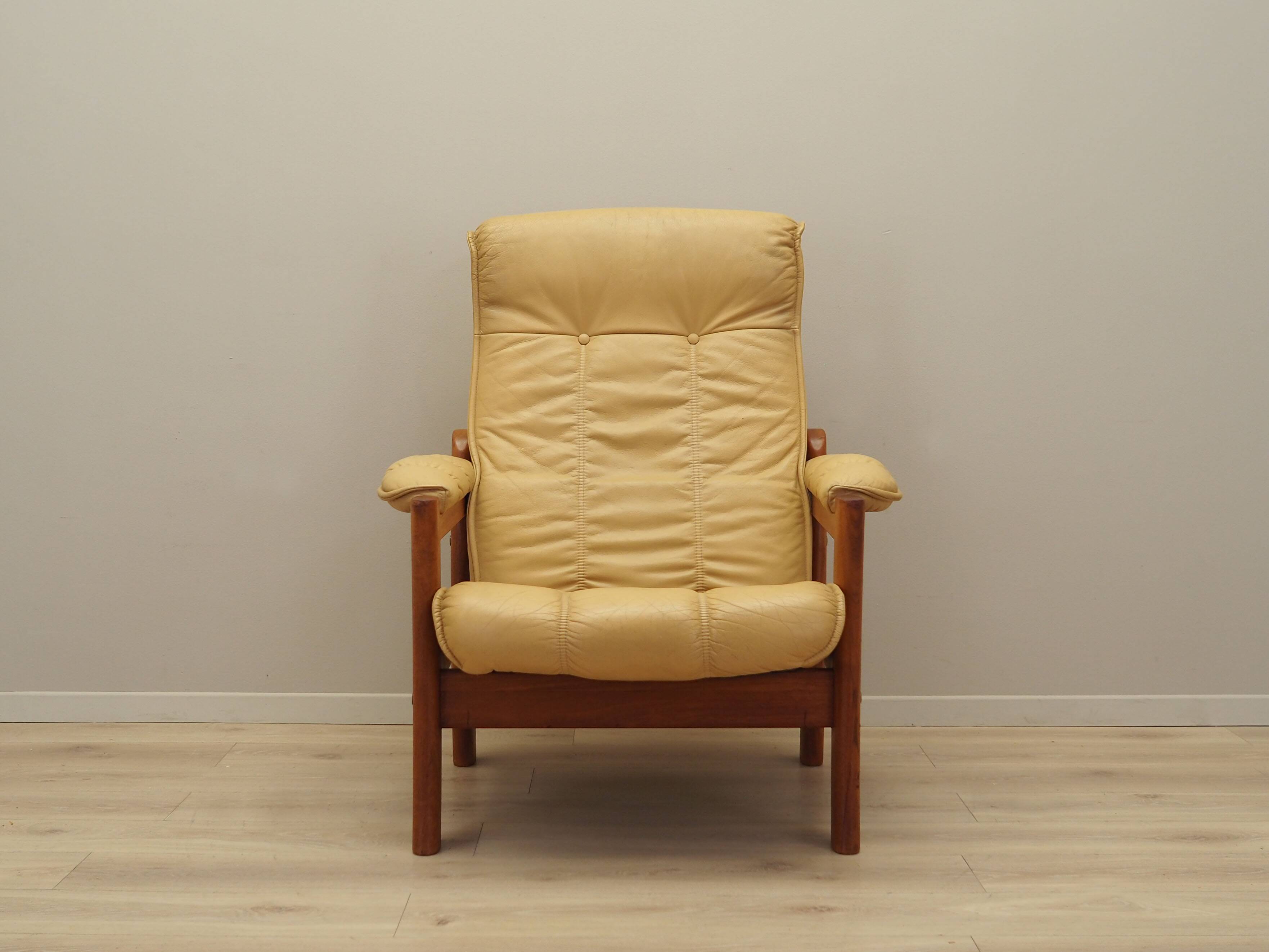 Yellow leather armchair, Danish design, 1960s, production: Denmark