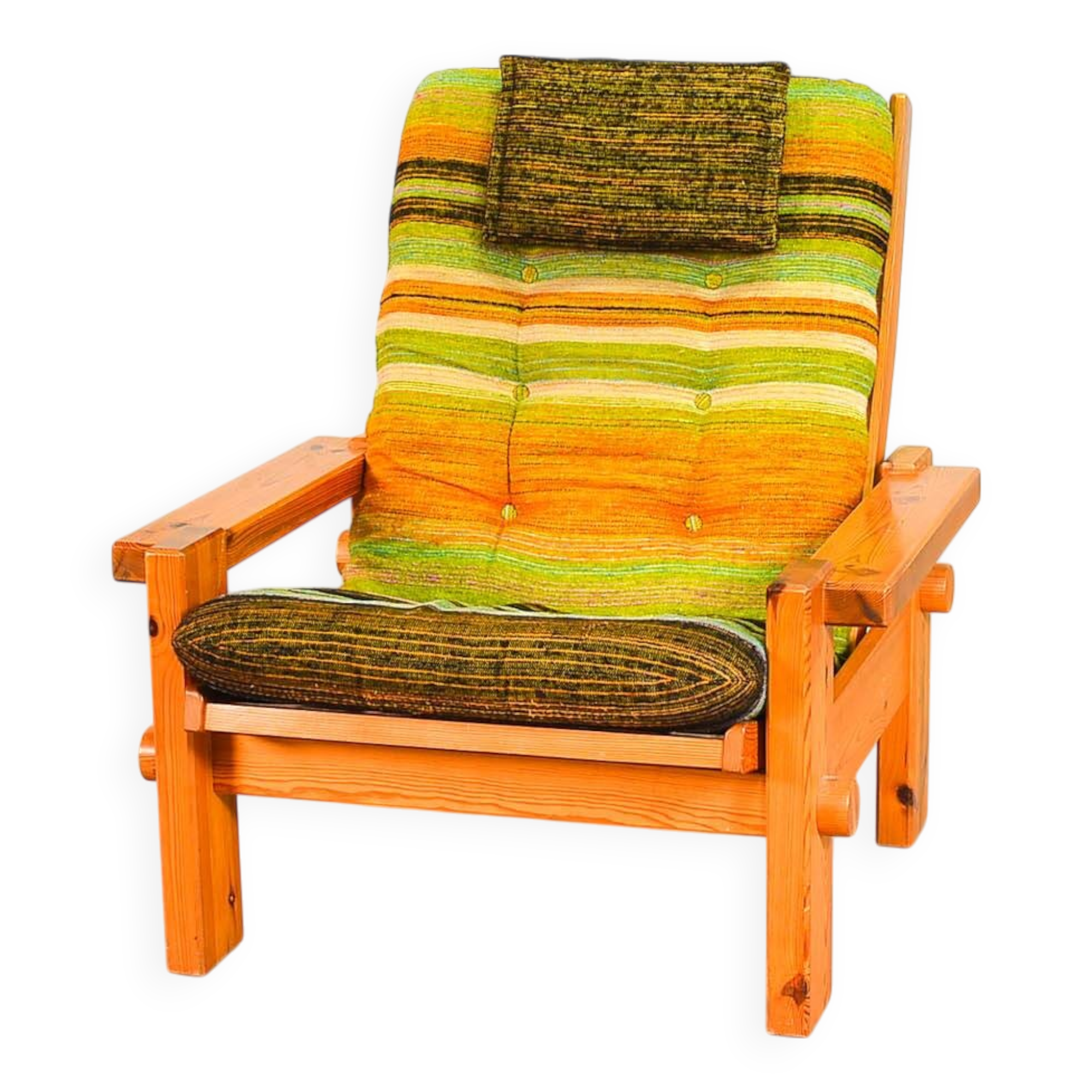 Multicolored Yngve Ekstrom Pinewood Lounge Chair Dymling for Swedese 1970s