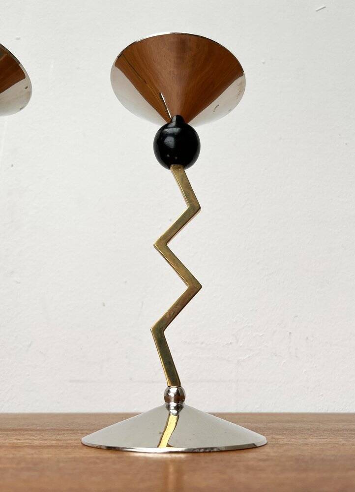 Italian postmodern metal candle holders, 1980s, set of 2