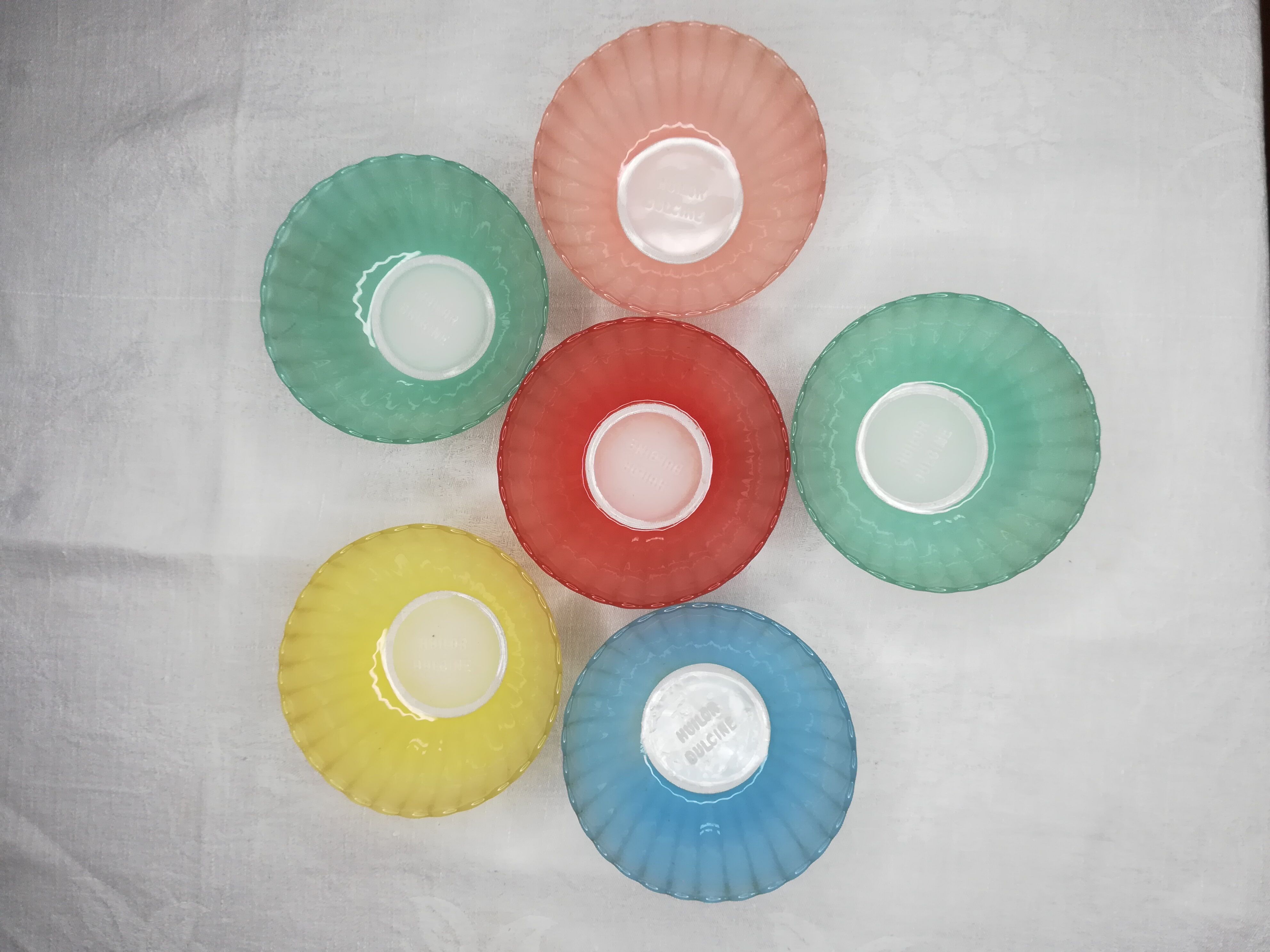 Series of 6 colored glass bowls