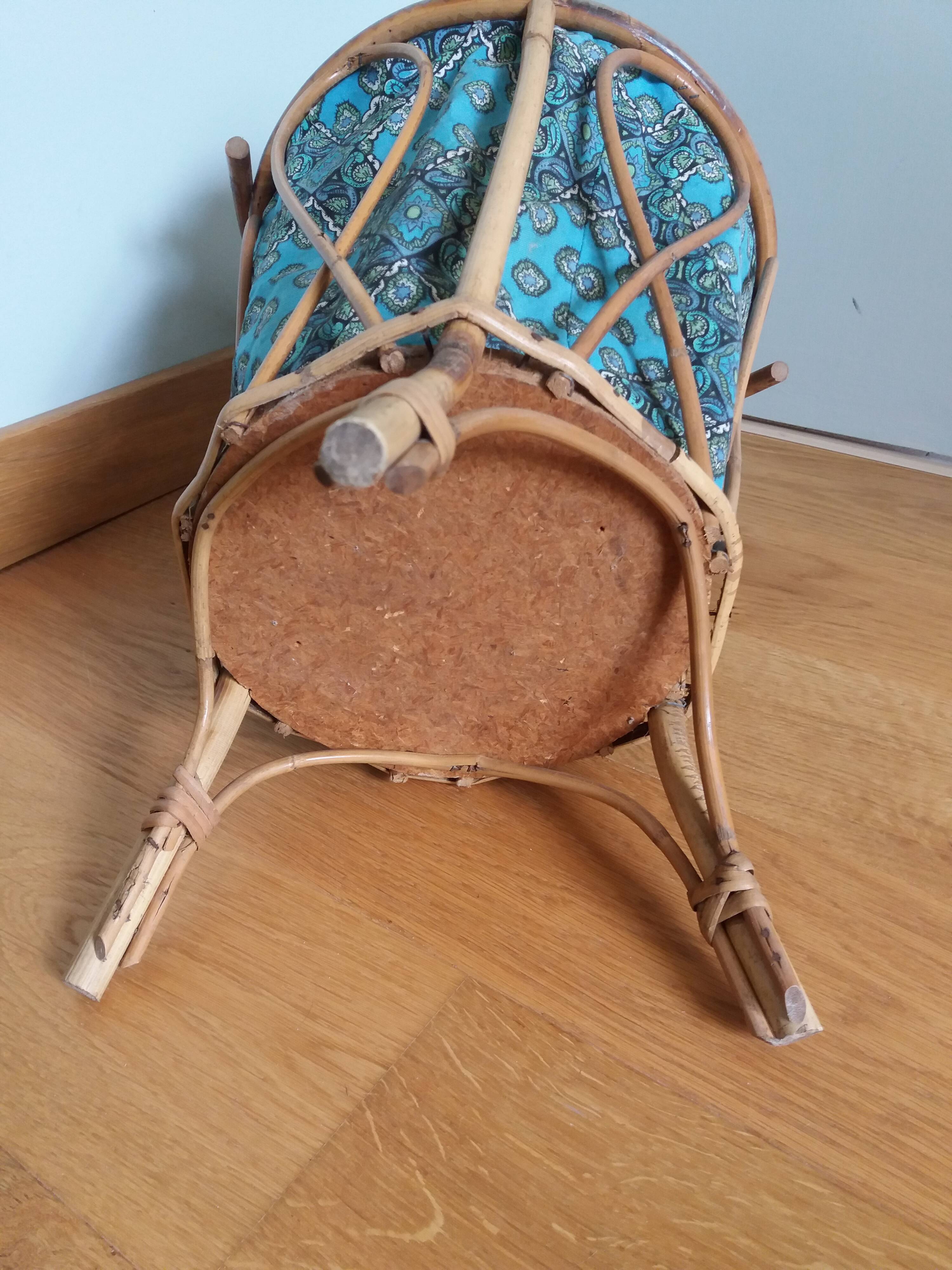 Wicker worker round basket with work, knitting
