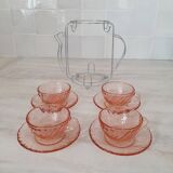 Rosaline cups and saucers by Arcoroc with metal stand
