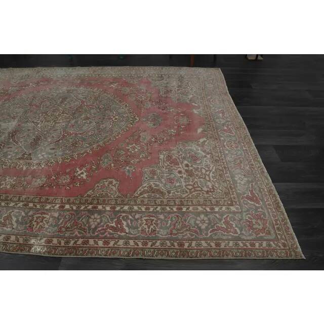1970s Vintage Persian Handmade Wool Cotton Pink Area Rug 243x353
