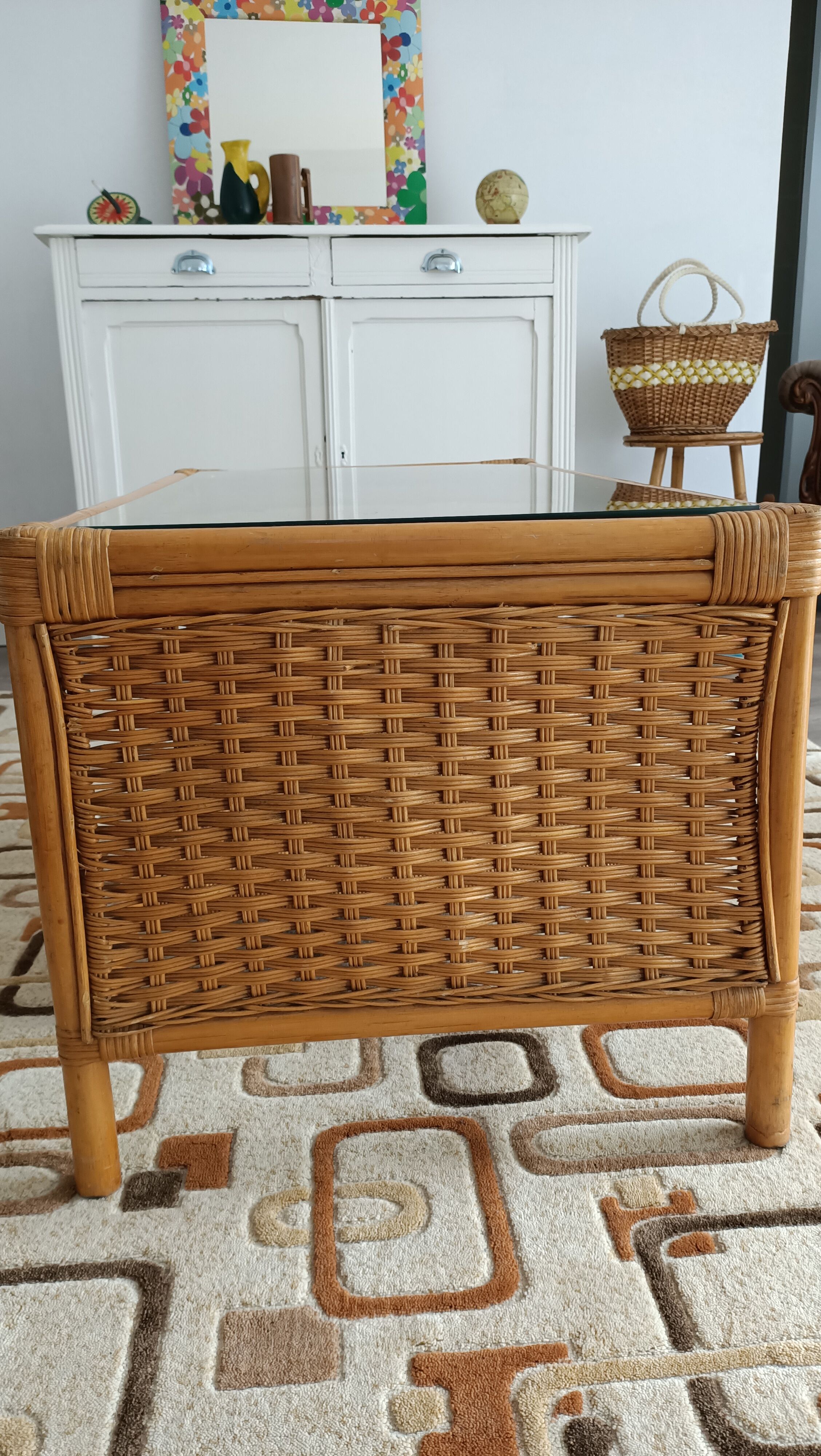 Braided rattan coffee table
