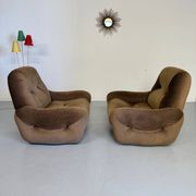 Lot of 2 cosy fabric armchairs, French design, vintage 1970s.