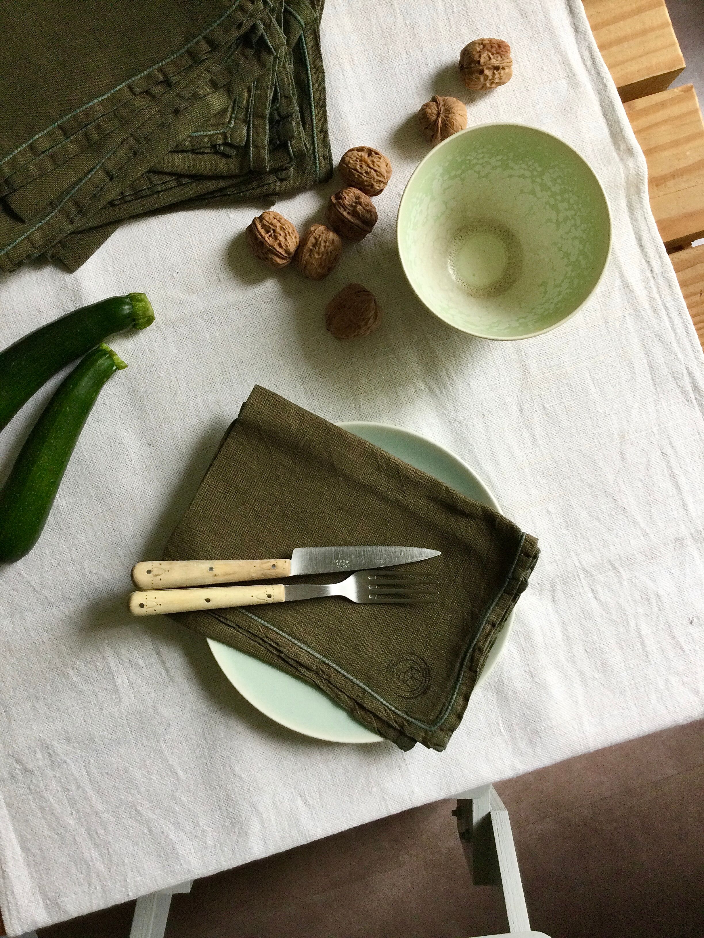 Set of six pure washed linen towels dyed persimmon