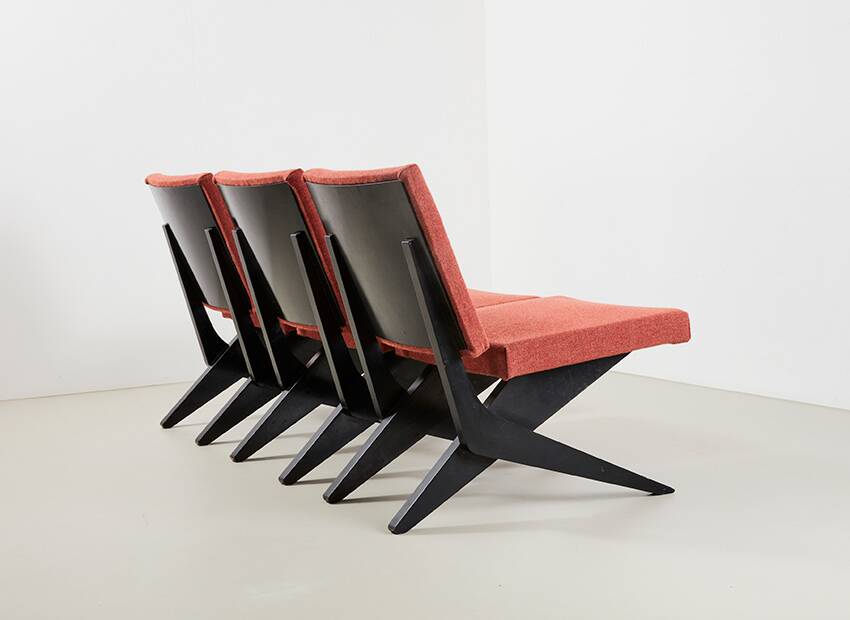 Set of 3 Scissor Easy Chairs Model FB18 by Architect Jan van Grunsven for Pastoe Netherlands 1955