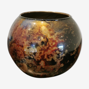 Vase boule en verre signé  Laque line