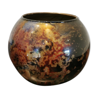 Vase boule en verre signé  Laque line