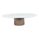 Oval designer dining table in frosted glass and brushed stainless steel