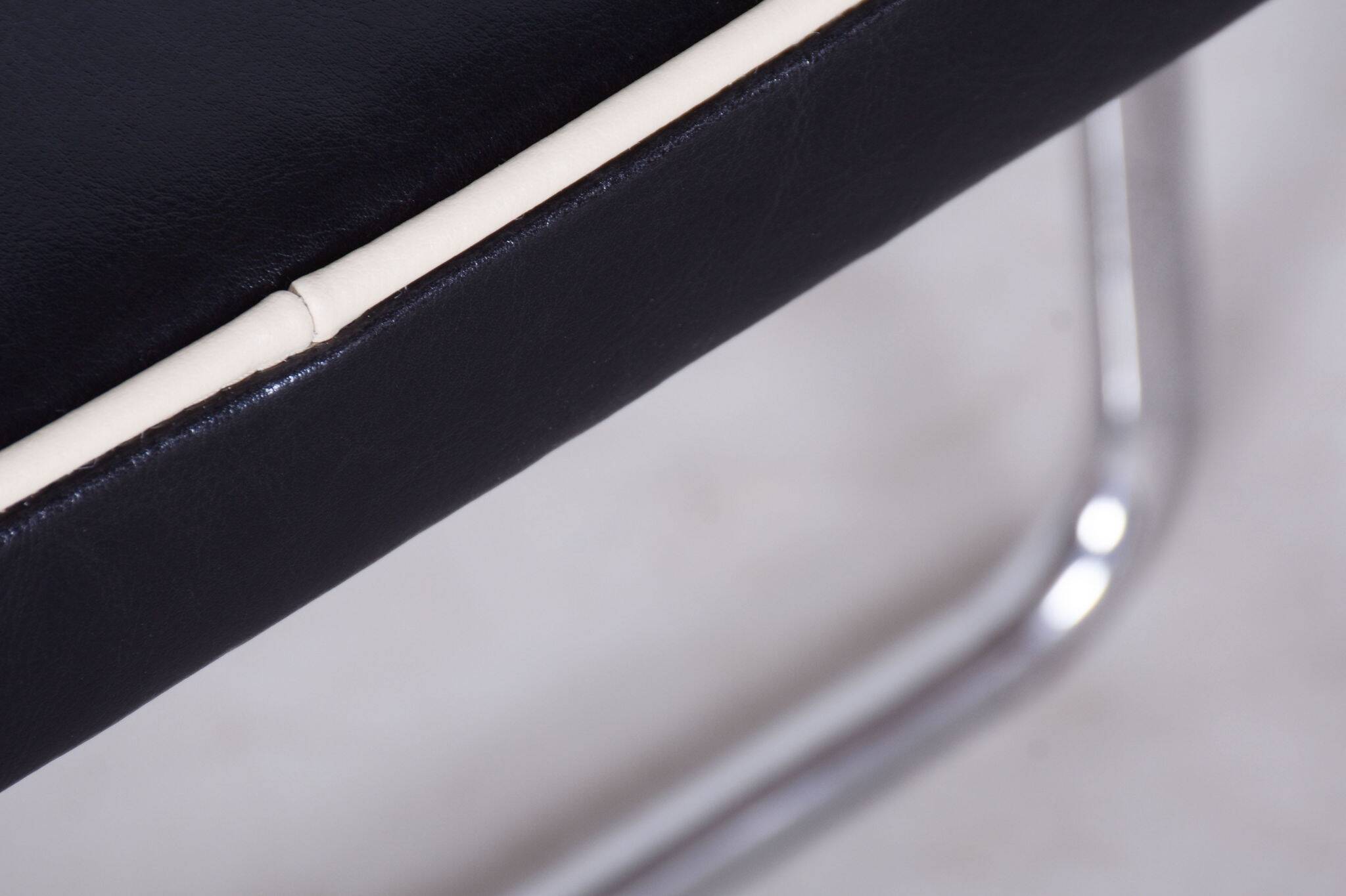 Restored Bauhaus Stool, High Quality Italian Leather, Chrome, Czechia, 1930s
